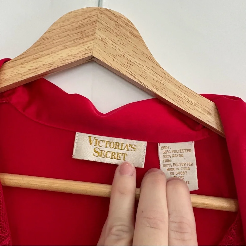 Victoria’s Secret Vintage Gold Label Red Satin Lace Button Down Nightgown Tunic